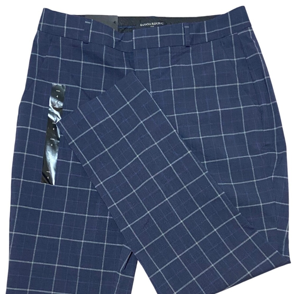 Banana Republic NWT Avery Pants Blue Plaid Minimalist‎ Career Straight Ankle 4